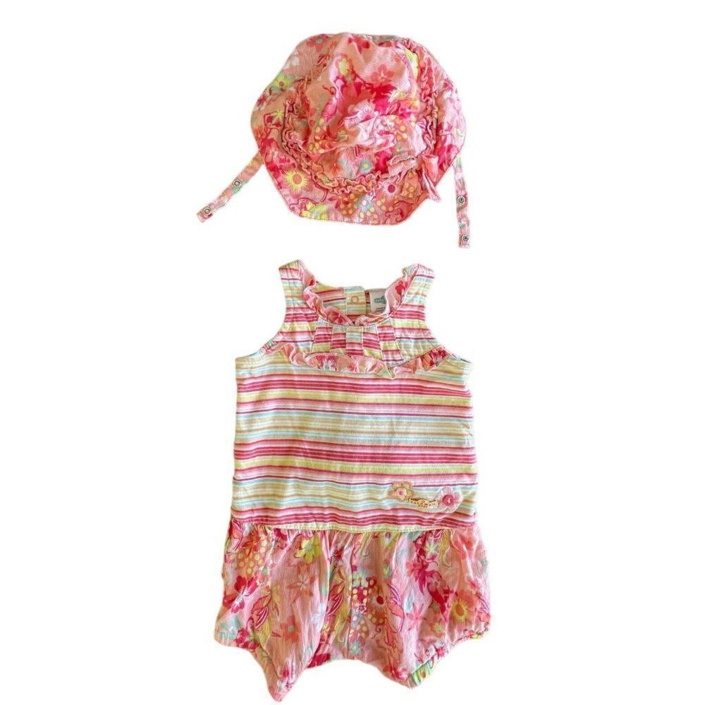Cakewalk Baby Striped Romper with Matching Hat Size 6M